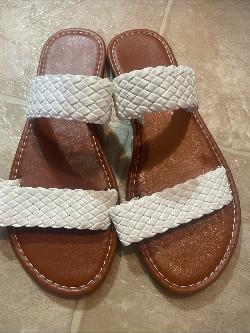 Women’s Braided Double-Strap Slide Sandals in White